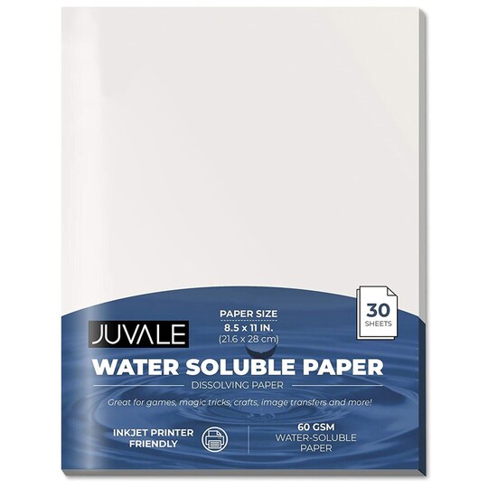 Juvale Water Soluble Paper Transfer Sheets - 8.5 x 11 in, White, 30 Pack - Printer-Compatible Dissolvable Sheets & Wash-Away Backing for Stick & Stitch Embroidery Transfers & Disappearing Paper